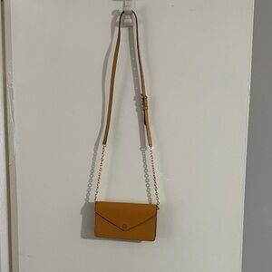 Michael Kors Mustard Leather Chain-Strap Crossbody Envelope Bag